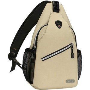 Sling Backpack, Multipurpose Crossbody Shoulder Bag Travel Hiking Daypack Tan